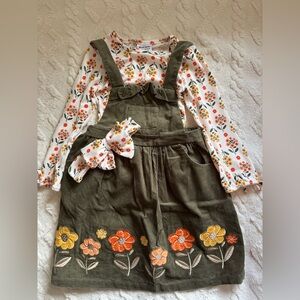 Blueberi Boulevard Olive Overalls with Floral Accents